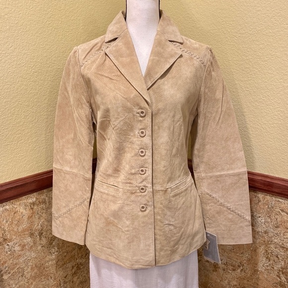 Beyond California NWT Suede Leather Jacket Blazer Womens Tan Size Large Western - Picture 1 of 15